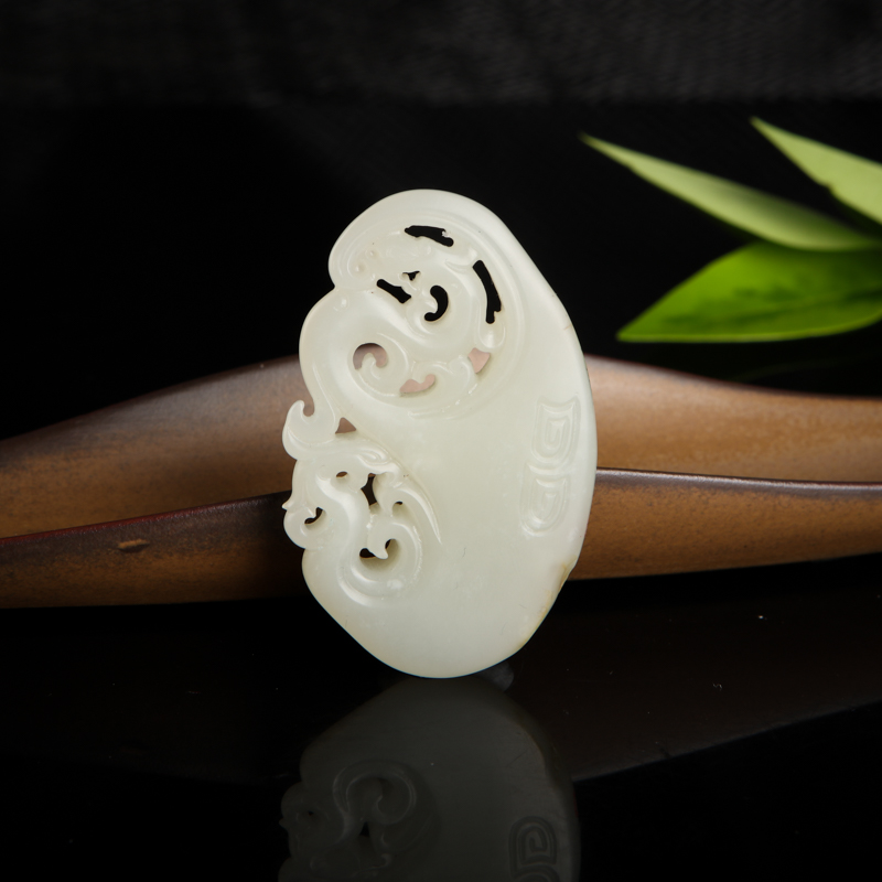 籽料和田白玉龙凤吊坠-红掌柜