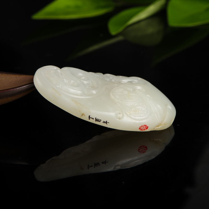 天然和田白玉龙凤呈祥吊坠-红掌柜