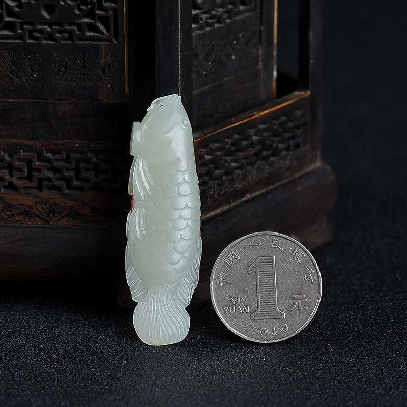 天然和田白玉年年有余吊坠-红掌柜