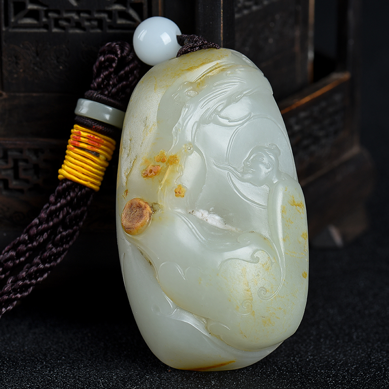 籽料俏色和田玉梅花放翁-红掌柜