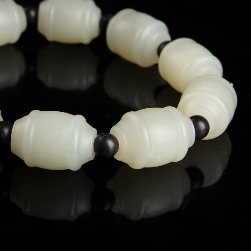 天然籽料和田白玉桶珠手链-红掌柜