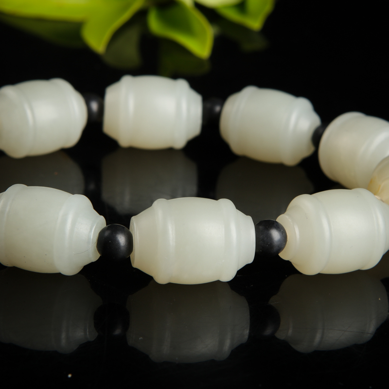 天然和田白玉桶珠手链-红掌柜