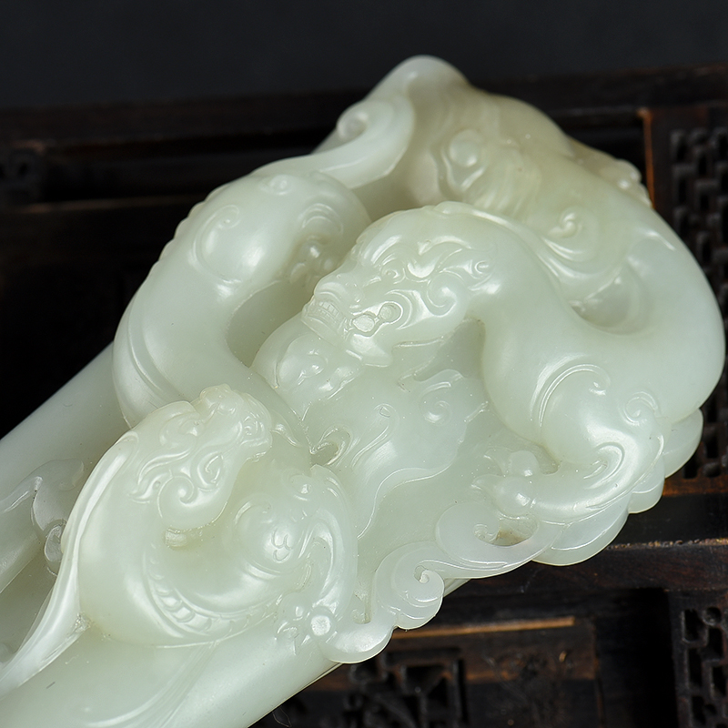 天然籽料和田青白玉手把件-红掌柜