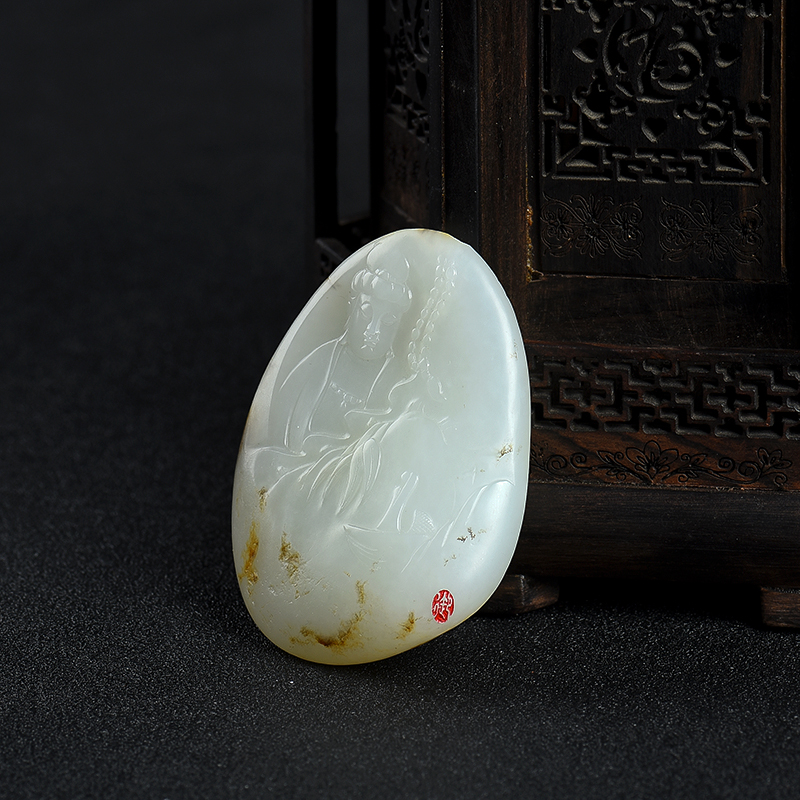 天然和田白玉观音吊坠-红掌柜