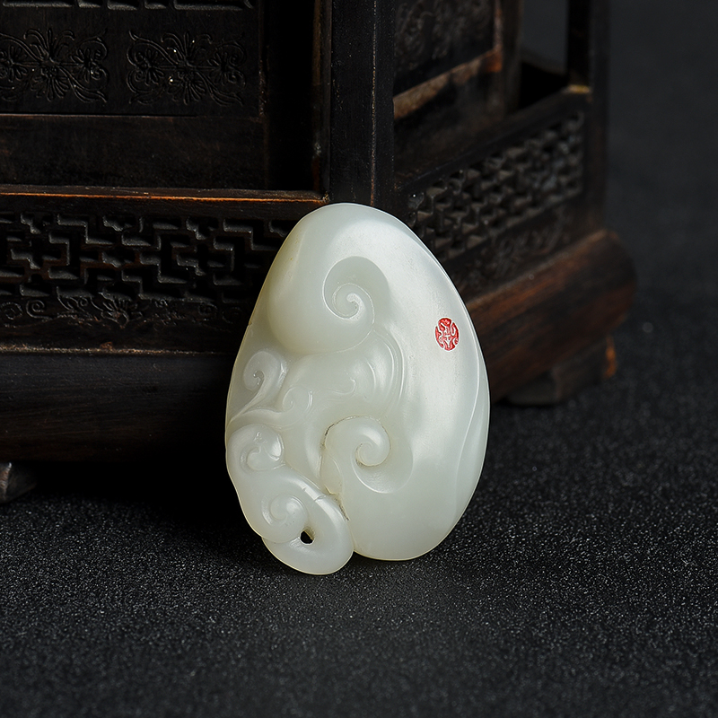 天然籽料和田白玉如意吊坠-红掌柜