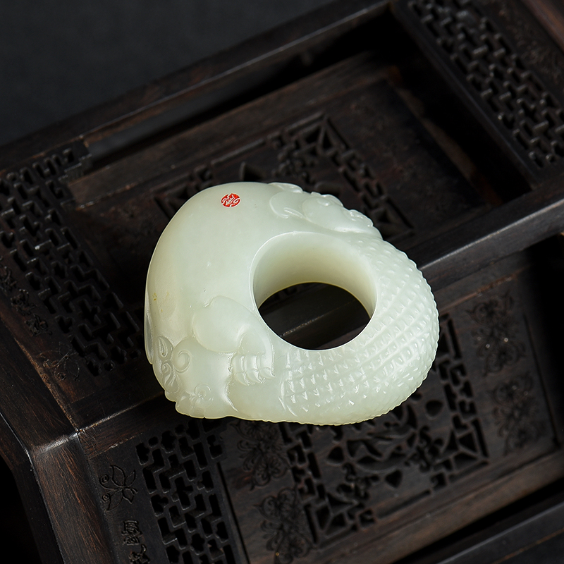 天然籽料和田白玉扳指-红掌柜