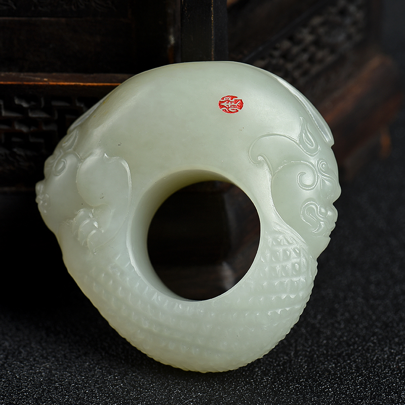 和田白玉貔貅扳指-红掌柜