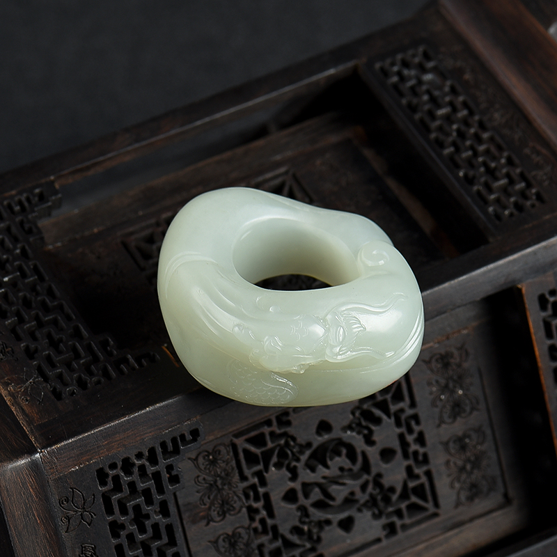 天然籽料和田白玉扳指-红掌柜