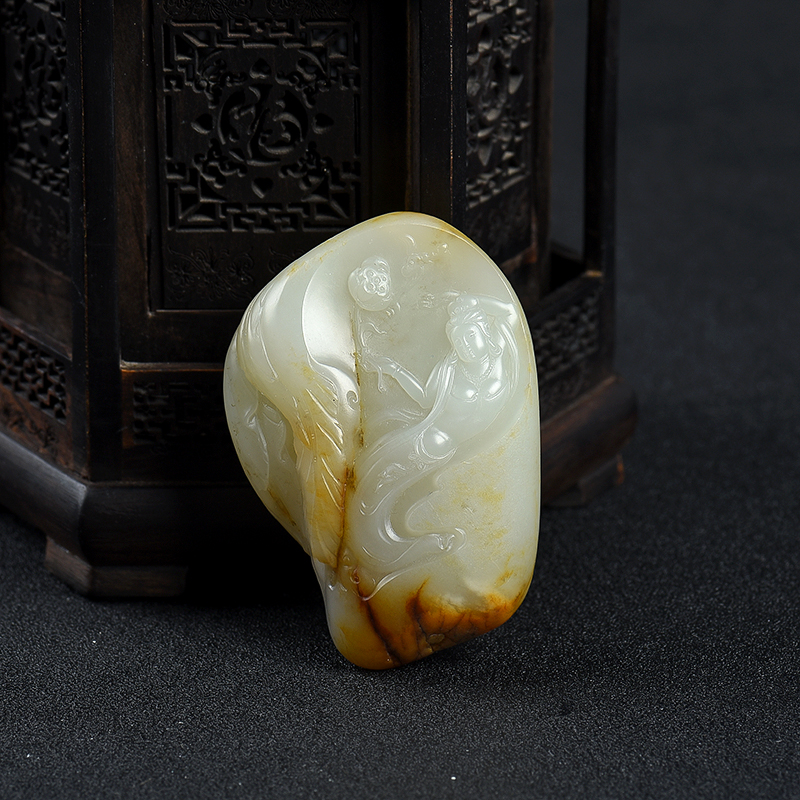 籽料俏色和田玉观音吊坠-红掌柜