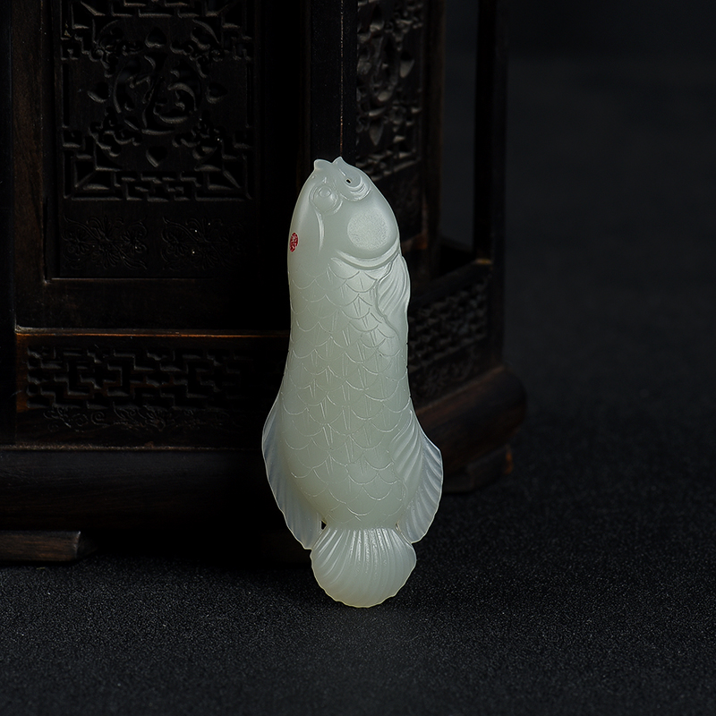 籽料和田青白玉金玉满堂吊坠-红掌柜