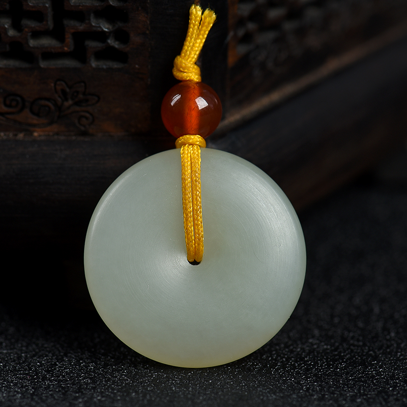 新疆和田白玉平安扣吊坠-红掌柜