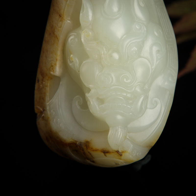 新疆天然籽料和田玉瑞兽手把件-红掌柜