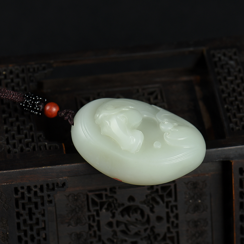 新疆天然籽料和田玉午马吊坠-红掌柜