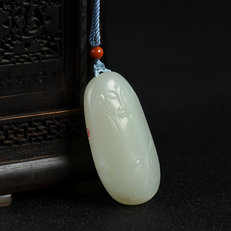 天然籽料和田白玉悟道吊坠-红掌柜