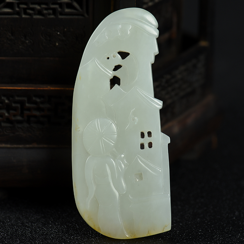 天然籽料和田白玉美女吊坠-红掌柜