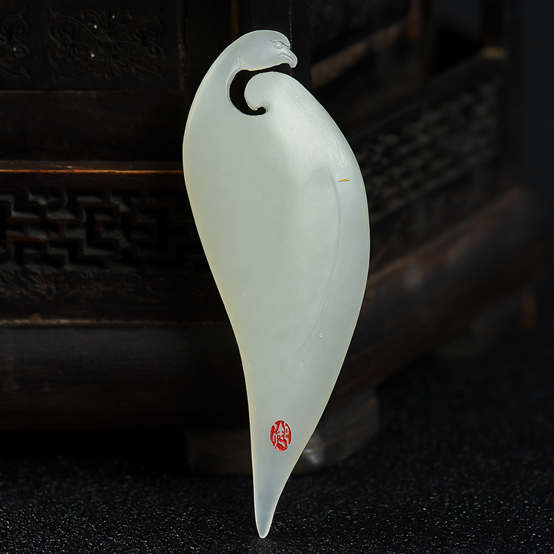 天然籽料和田白玉天鹅吊坠-红掌柜