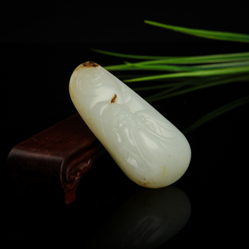 天然籽料和田白玉关羽吊坠-红掌柜