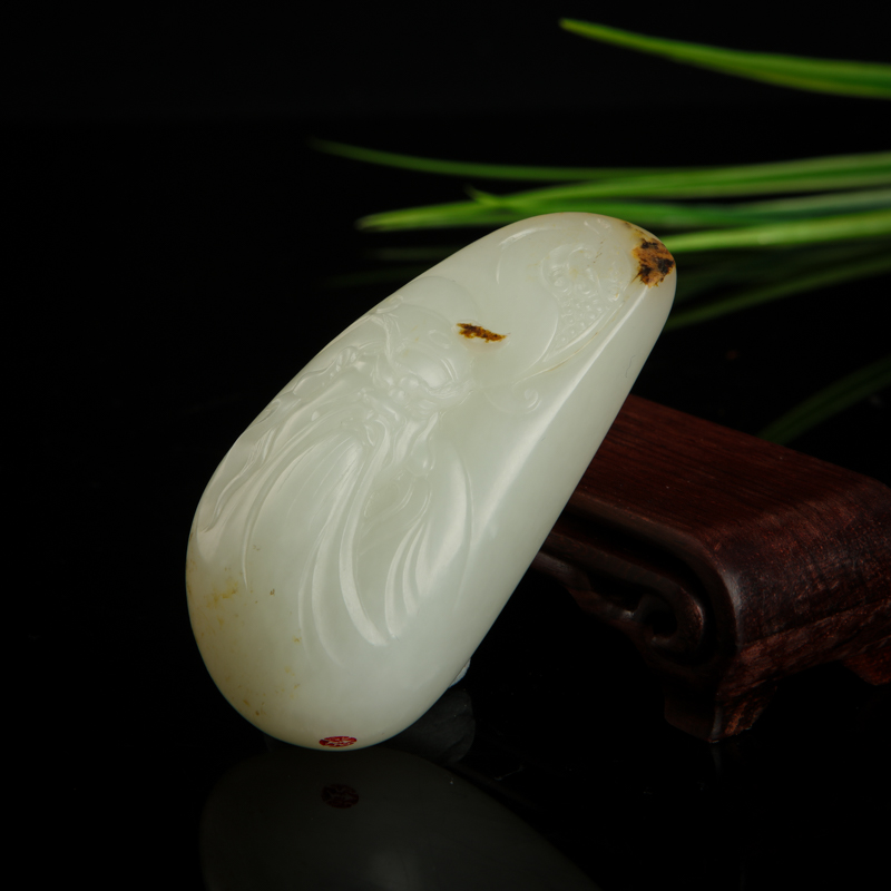 新疆籽料和田白玉关羽吊坠-红掌柜