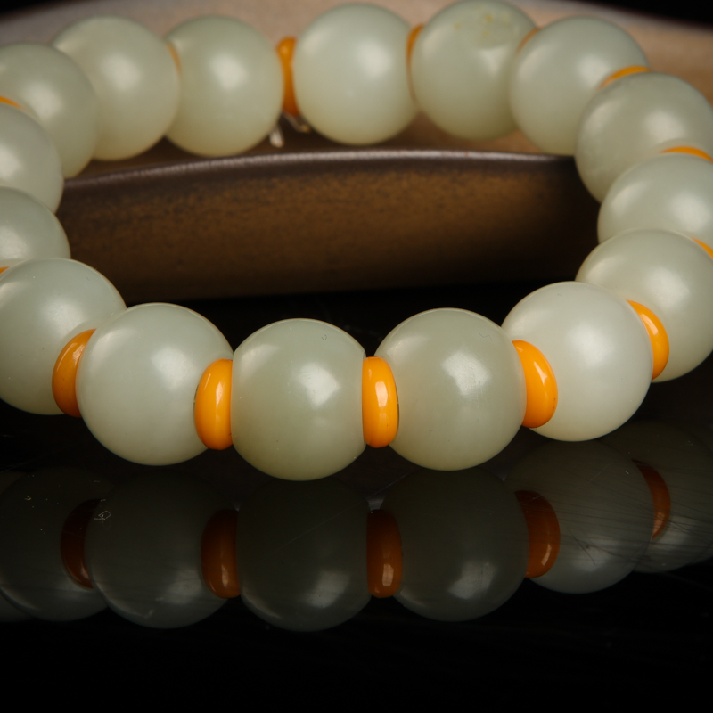 新疆和田青白玉桶珠手串-红掌柜