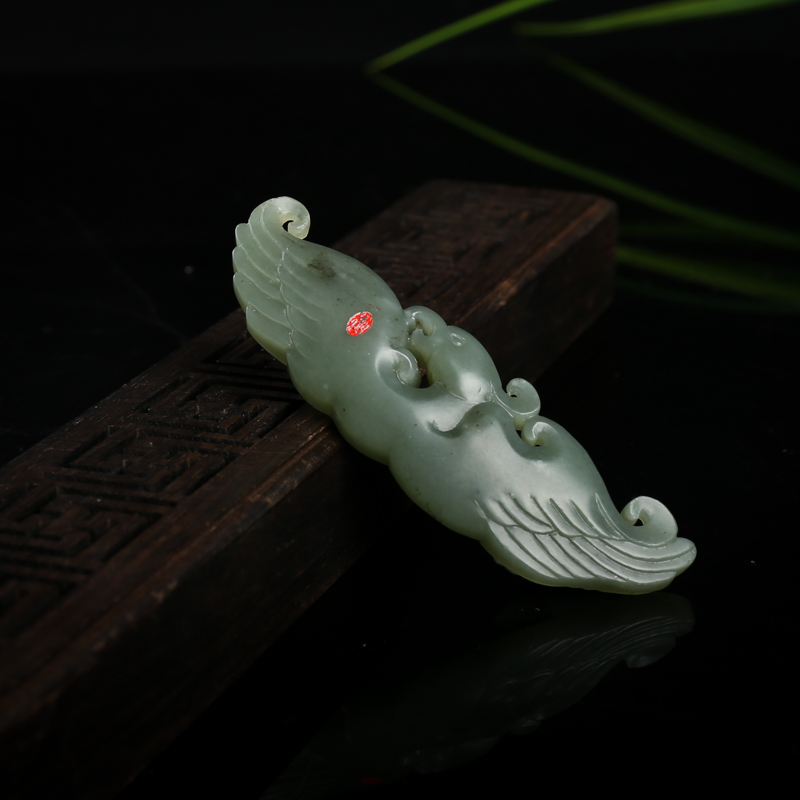 天然籽料和田青玉凤凰吊坠-红掌柜