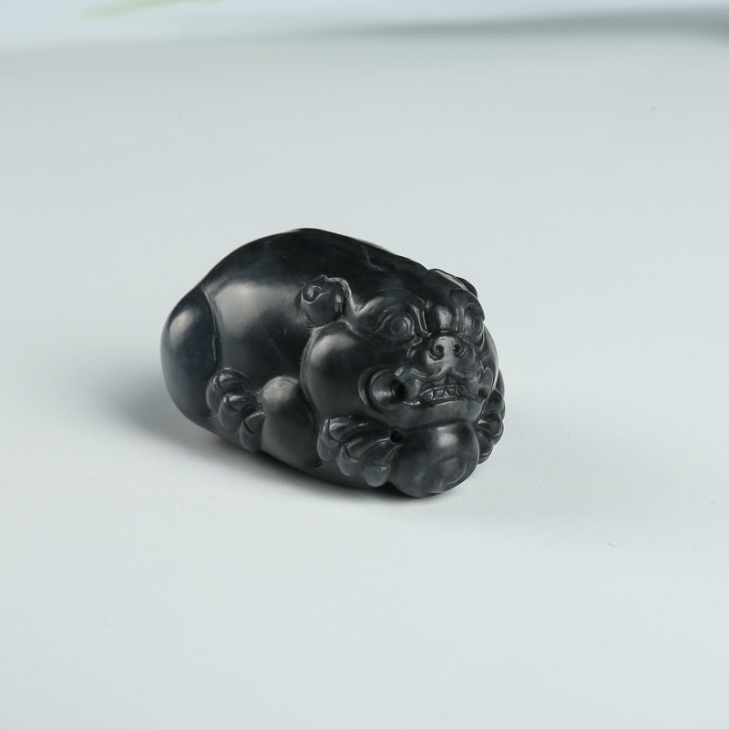 新疆天然和田墨玉貔貅吊坠-红掌柜