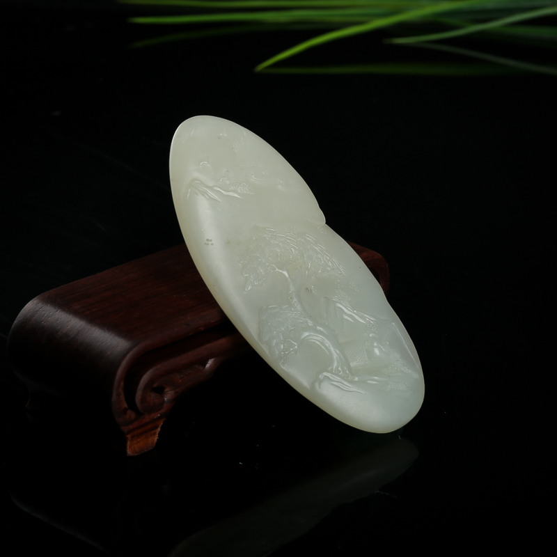 天然籽料和田白玉山水吊坠-红掌柜