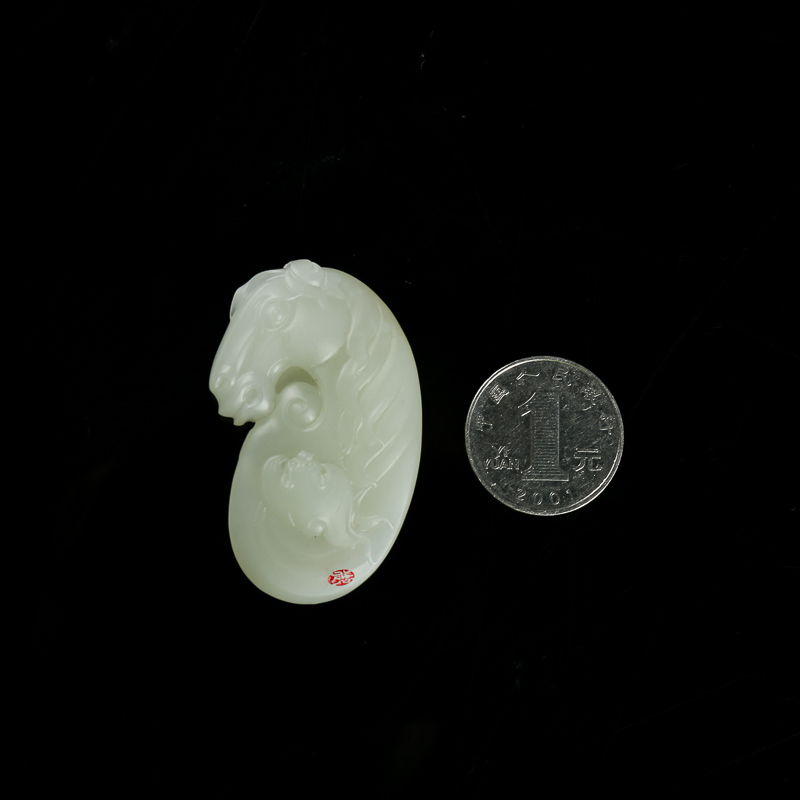 和田白玉午马吊坠-红掌柜