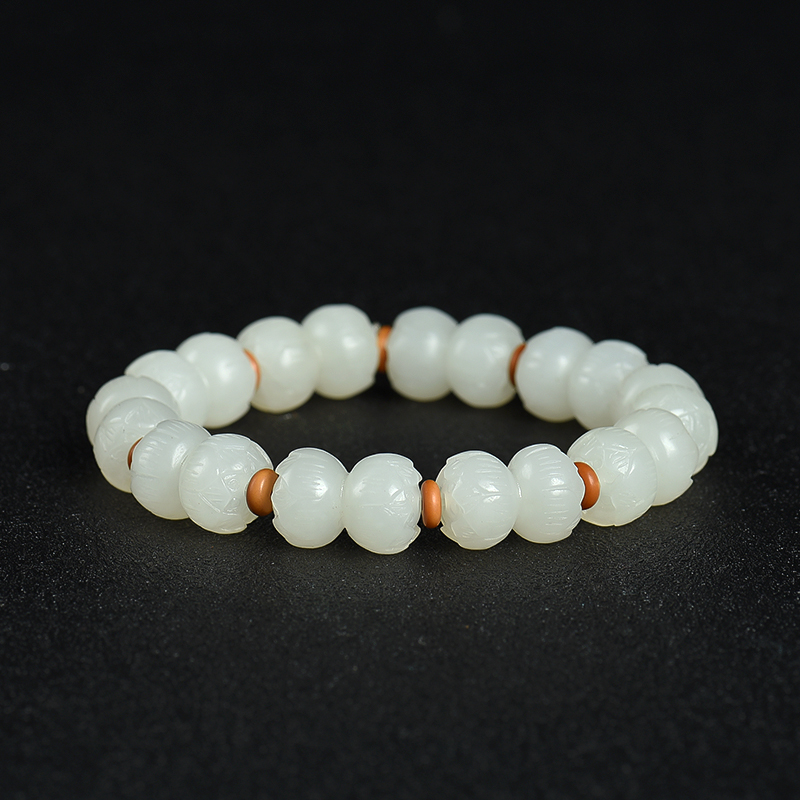 籽料和田白玉莲花珠手串-红掌柜