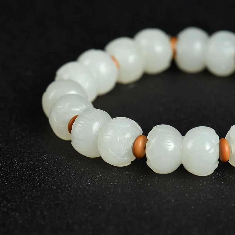 新疆和田白玉莲花珠手串-红掌柜
