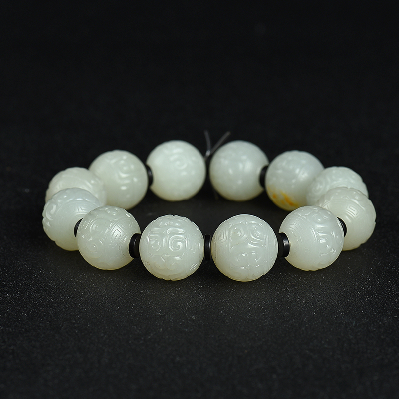 籽料和田白玉回纹珠手串-红掌柜