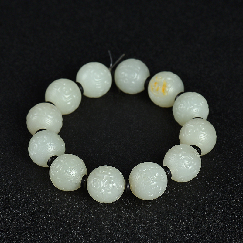 籽料和田玉回纹珠手串-红掌柜