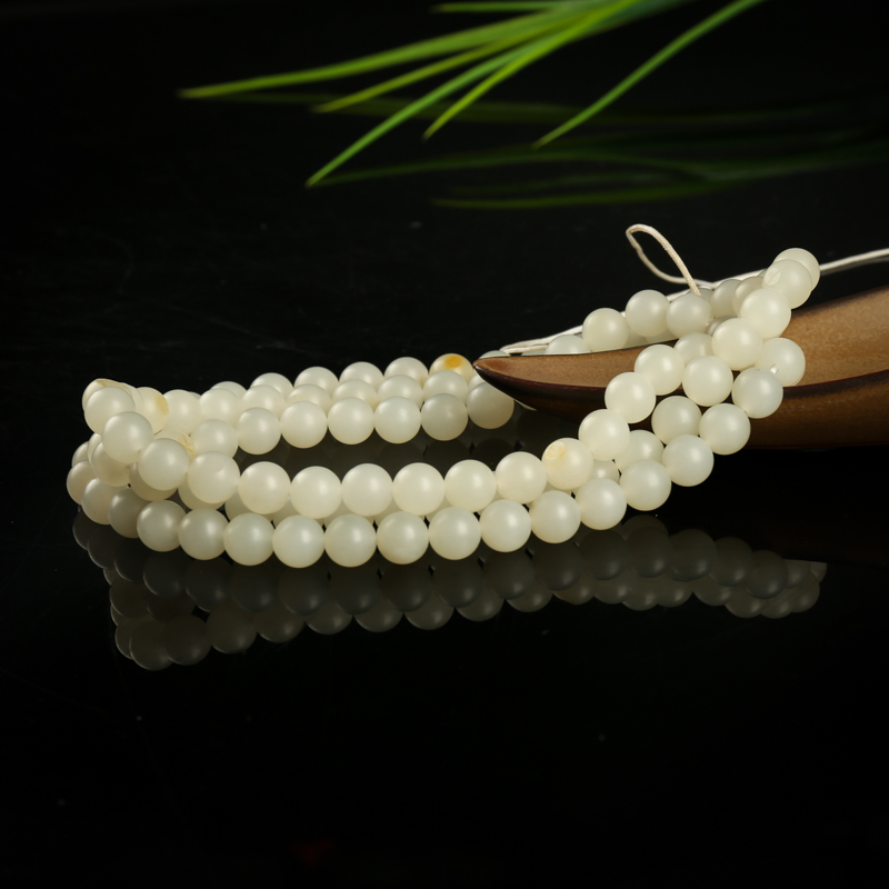 8mm和田白玉108佛珠-红掌柜