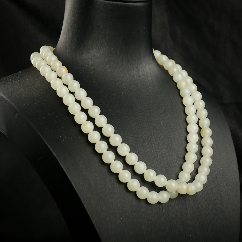 8mm籽料和田白玉佛珠-红掌柜