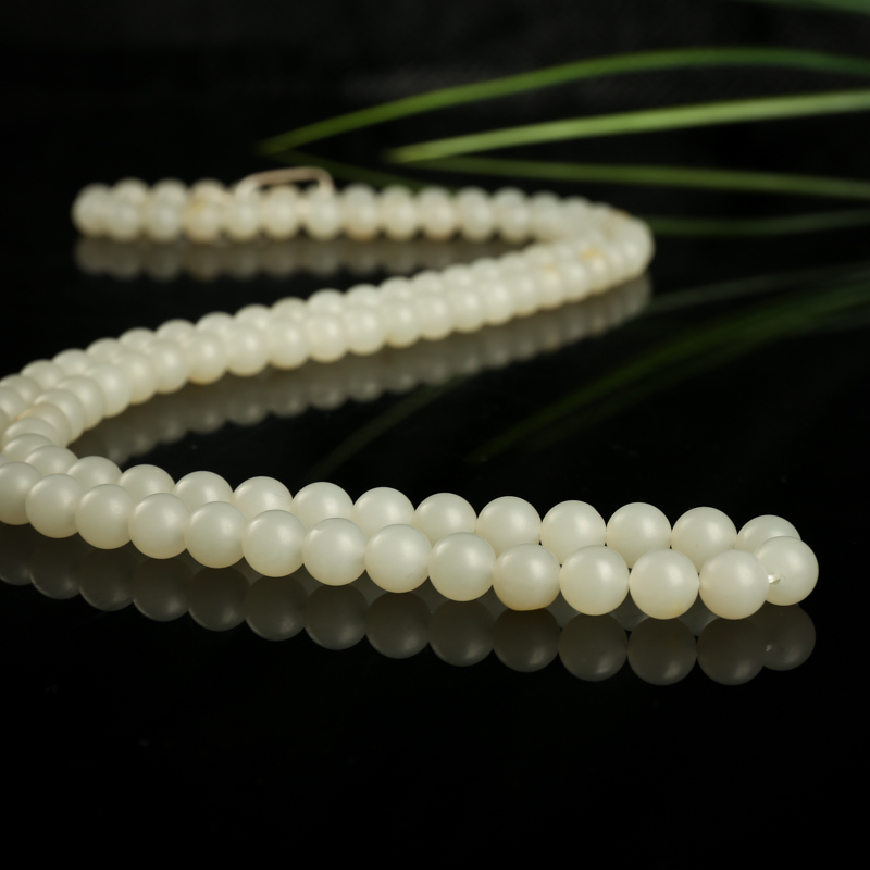 8mm籽料和田白玉佛珠-红掌柜