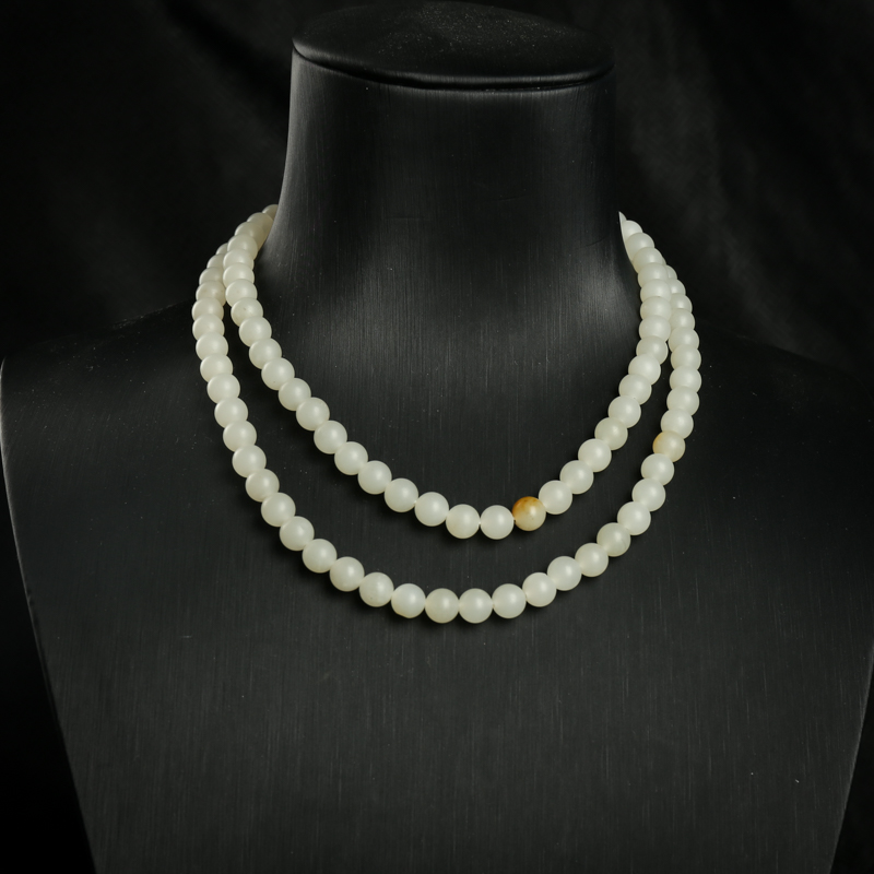 5.9mm籽料和田白玉108佛珠-红掌柜