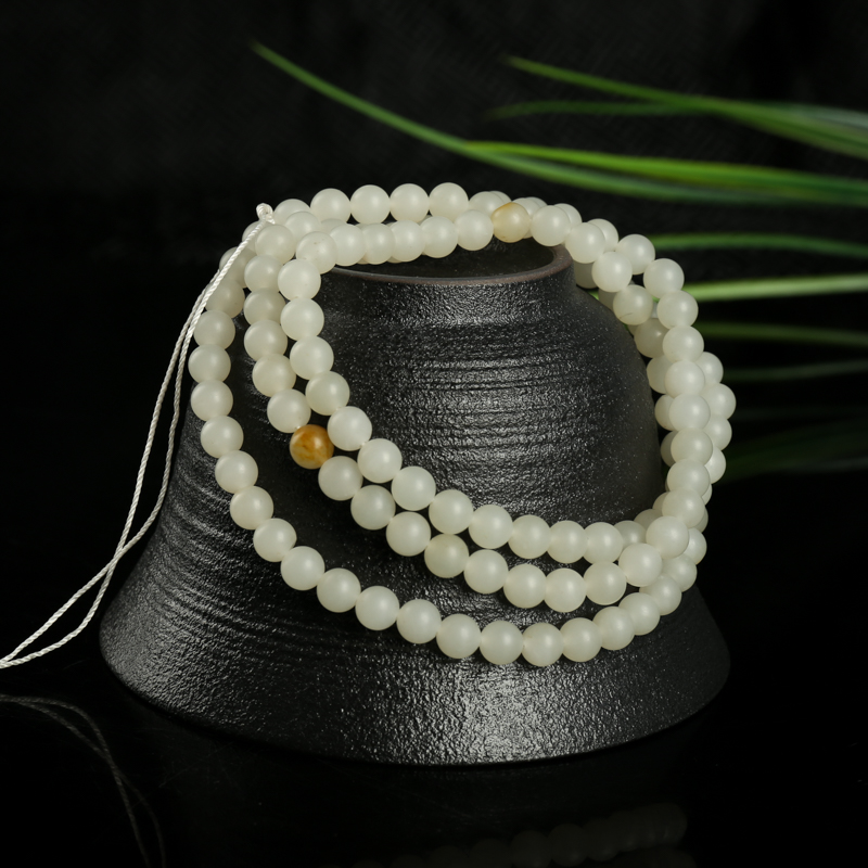 5.9mm籽料和田白玉佛珠-红掌柜