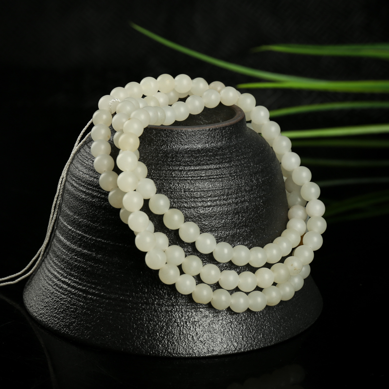 5.9mm籽料和田白玉108佛珠-红掌柜