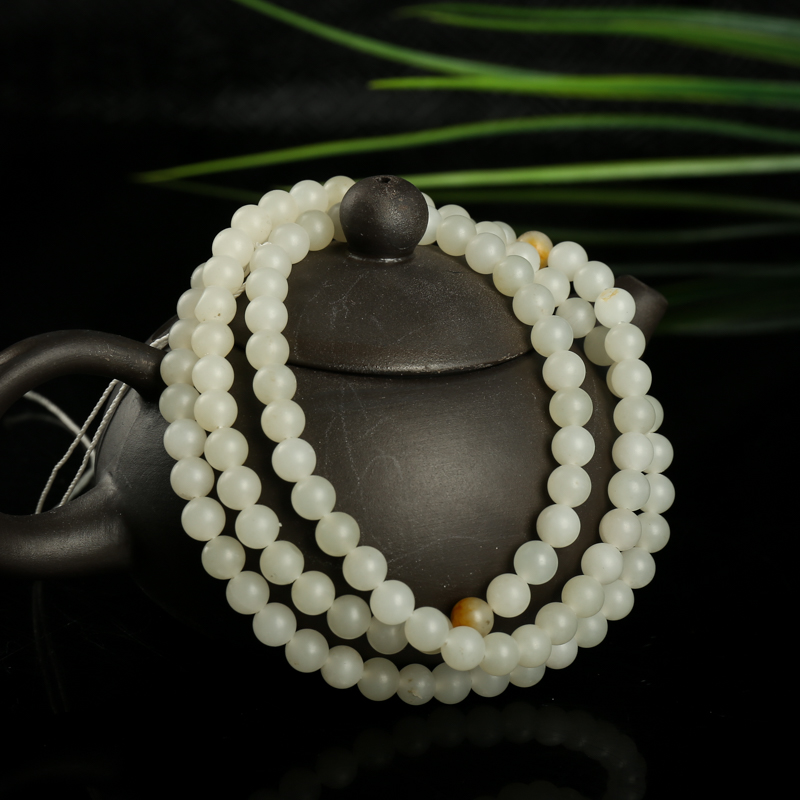 5.9mm籽料和田白玉佛珠-红掌柜