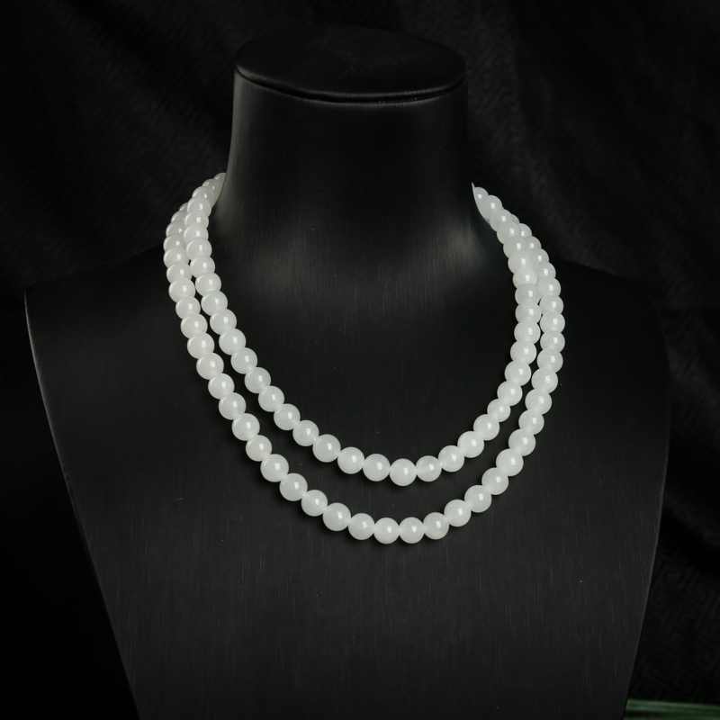 6.5mm山料和田白玉108佛珠-红掌柜