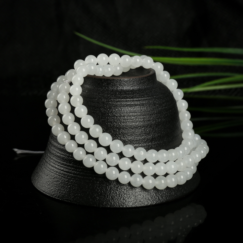 6.5mm山料和田白玉佛珠-红掌柜