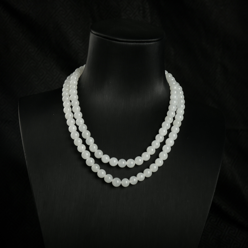 6.5mm山料和田白玉108佛珠-红掌柜