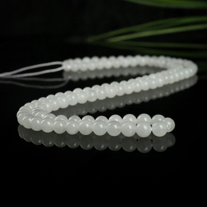 6.5mm山料和田白玉佛珠-红掌柜