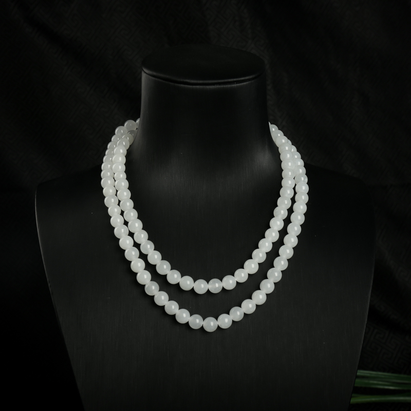 6.5mm山料和田白玉108佛珠-红掌柜