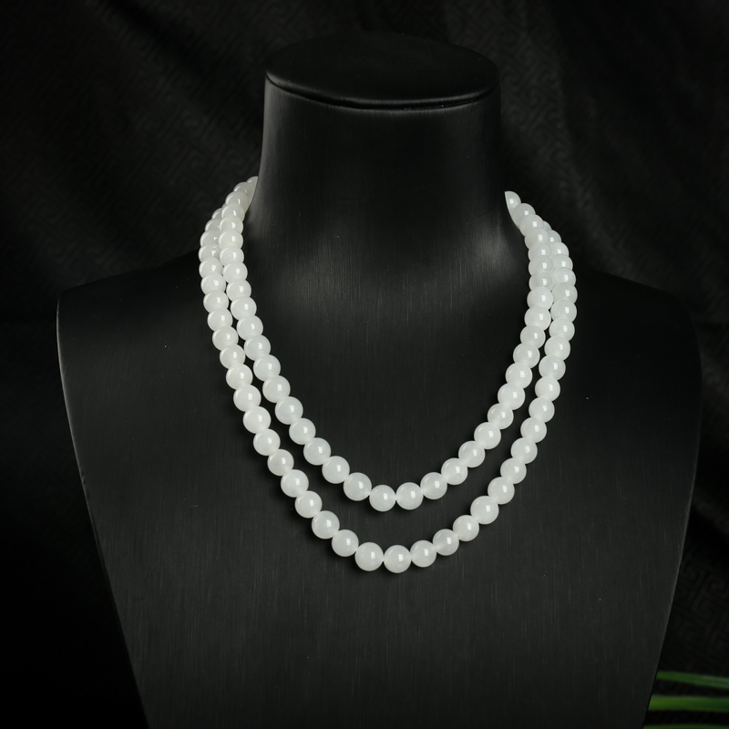 6.5mm山料和田白玉108佛珠-红掌柜