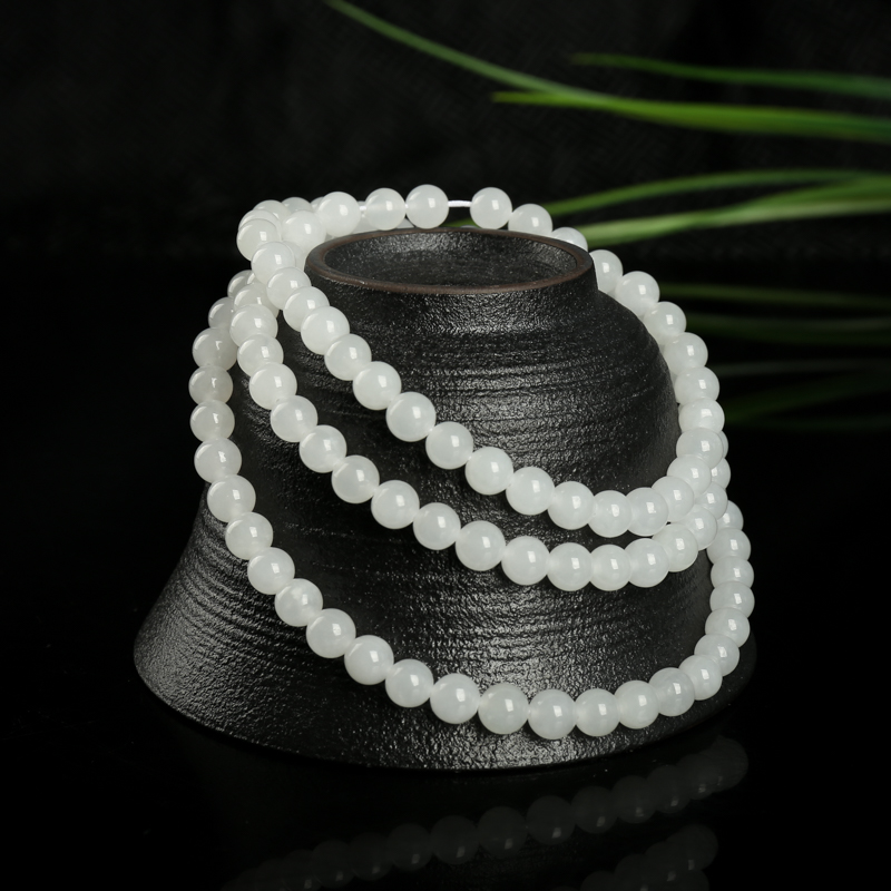 6.5mm山料和田白玉佛珠-红掌柜