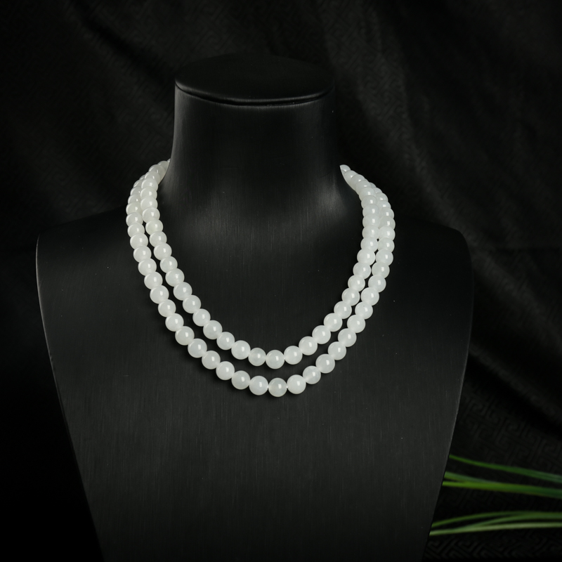 6.5mm山料和田白玉108佛珠-红掌柜