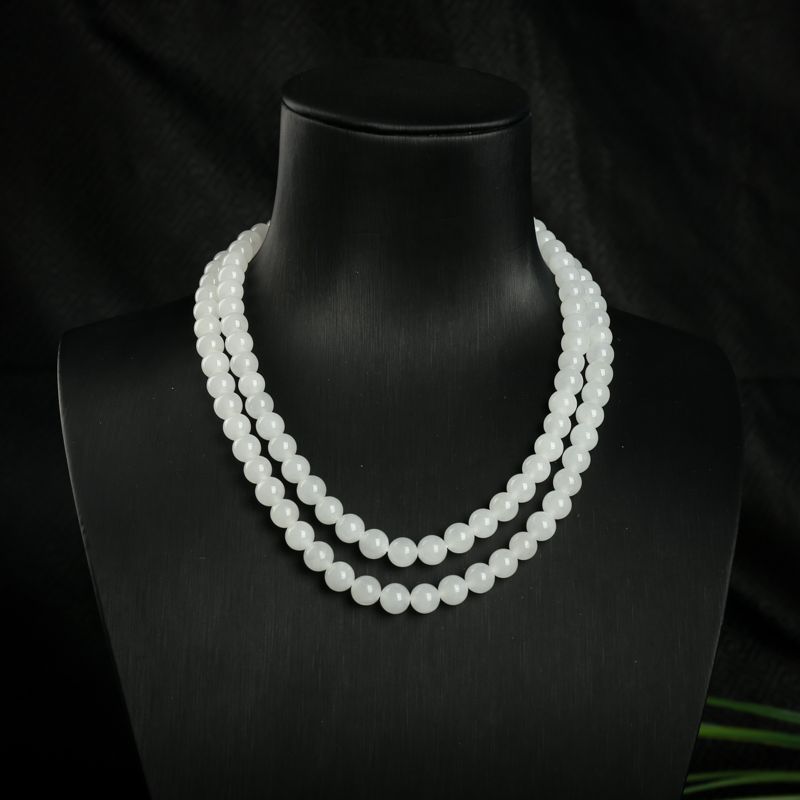 6.5mm山料和田白玉108佛珠-红掌柜