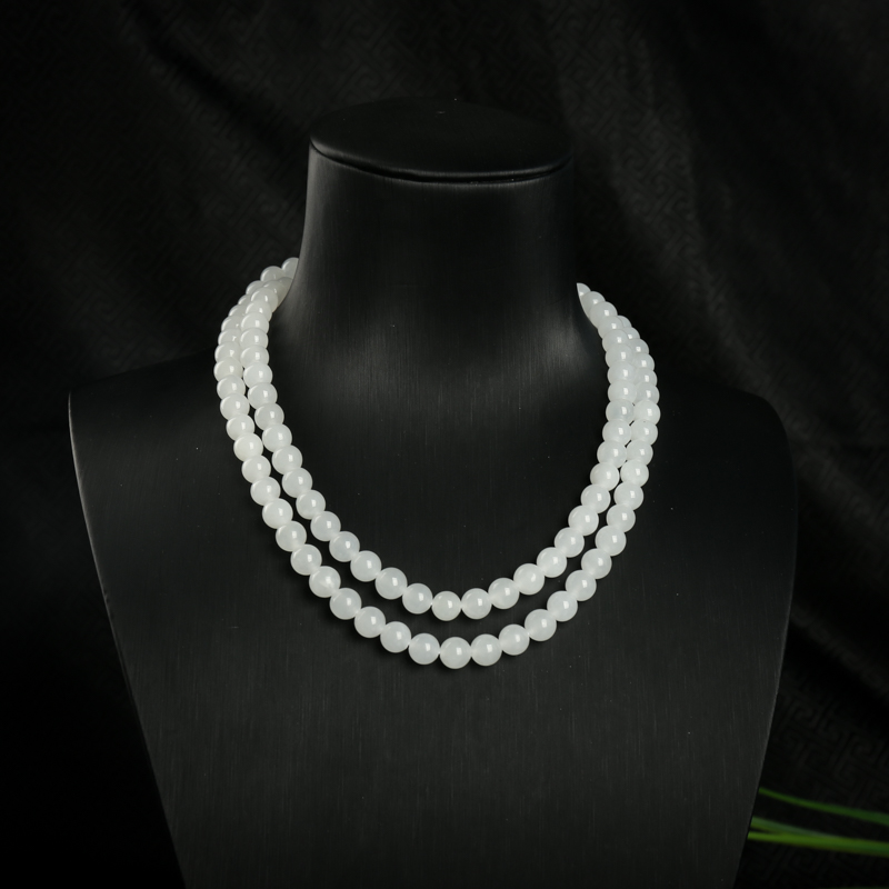 6.5mm山料和田白玉108佛珠-红掌柜