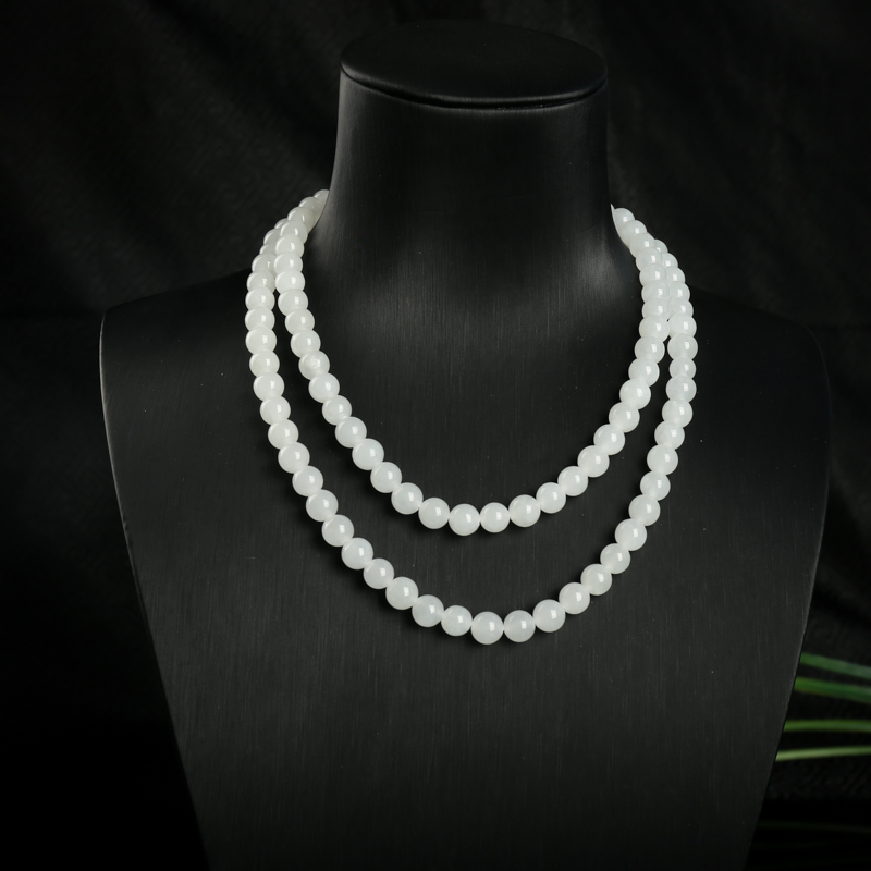 6.5mm山料和田白玉108佛珠-红掌柜