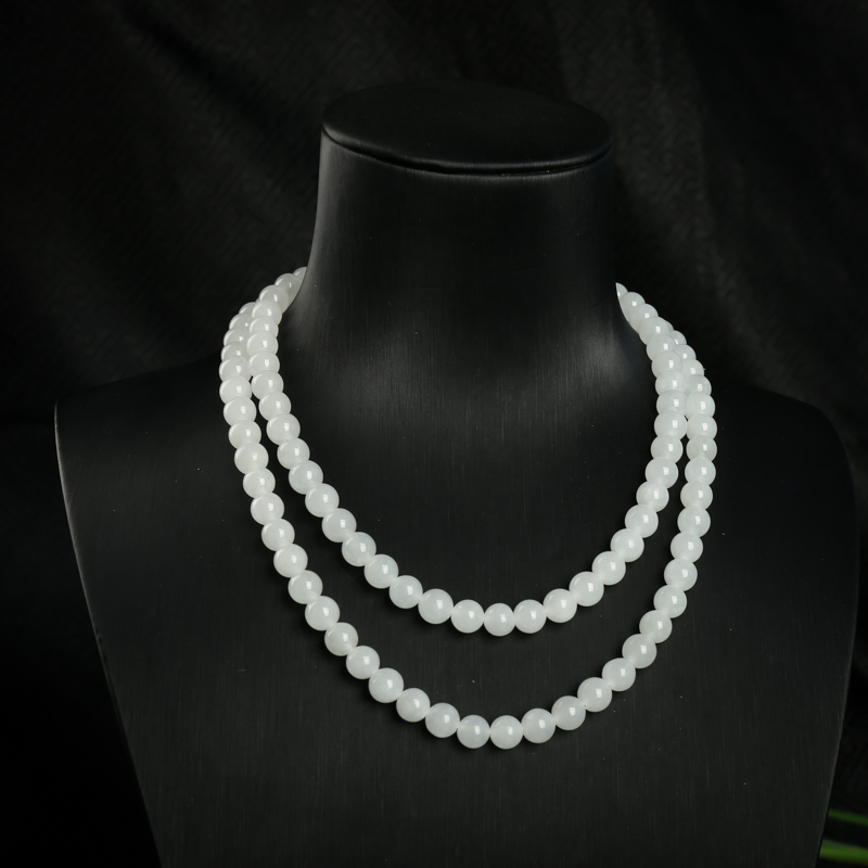 6.5mm山料和田白玉108佛珠-红掌柜